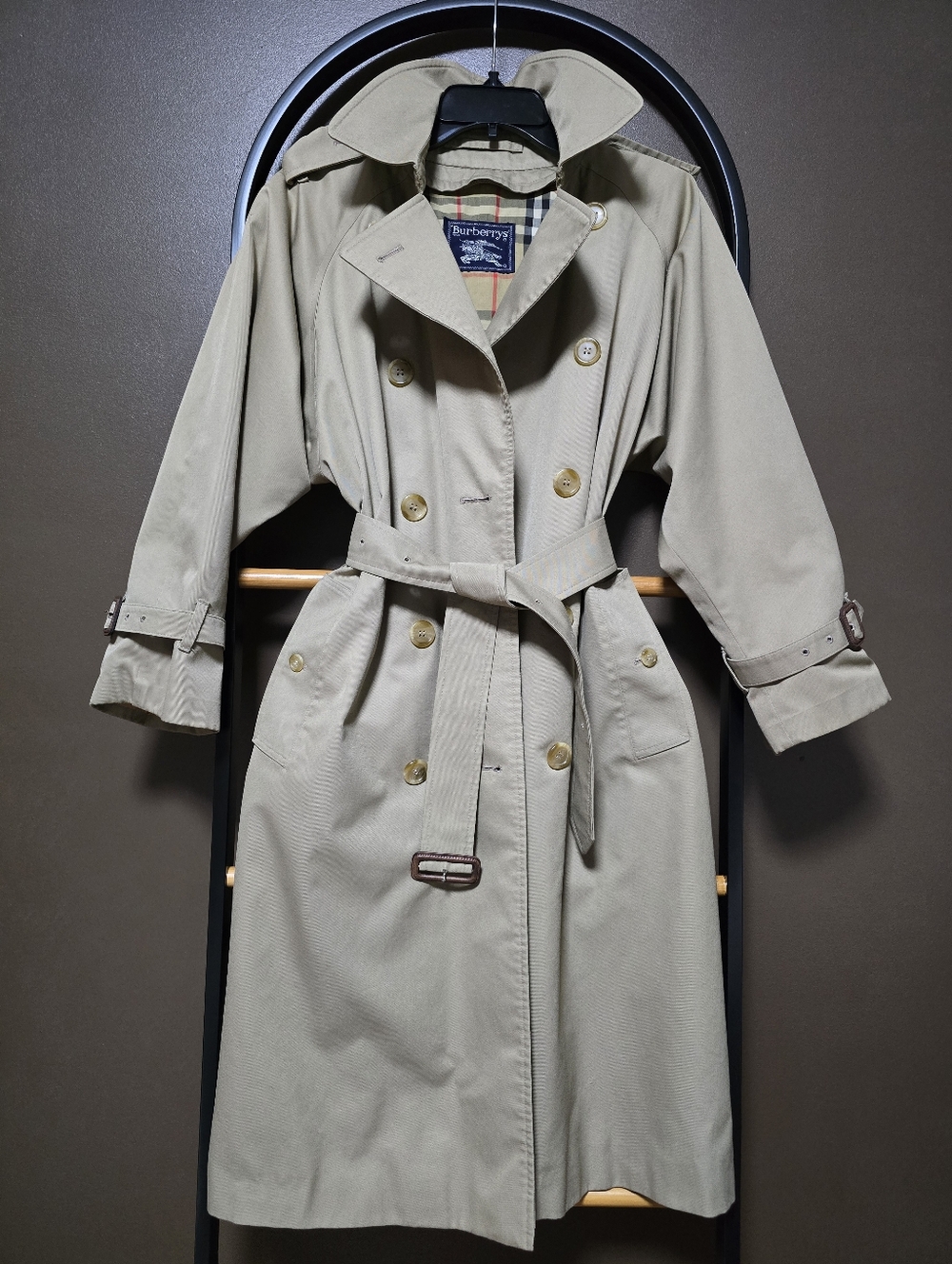 Vintage Burberry Beige Double-Breasted Trench Coat with Belt